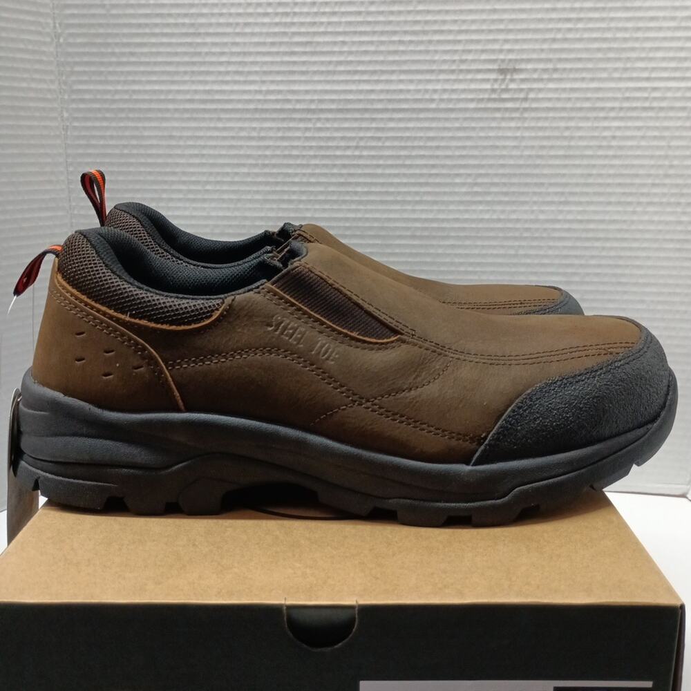BRAHMA Shoes Brown Leather Steel Toe Slip-On Men‎ Size 9 Wide